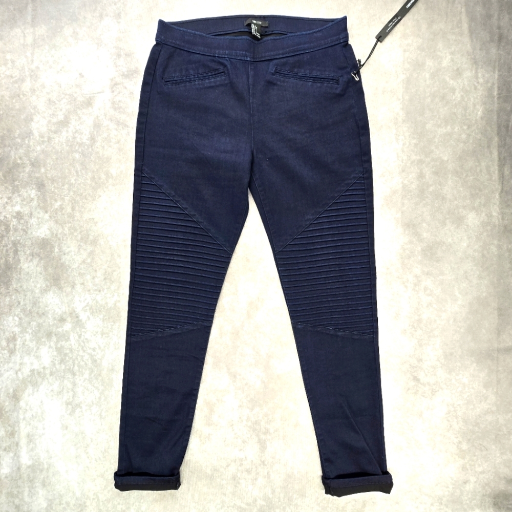 Forever 21 NWT Cheville Ultra-Mince Navy Blue Skinny Moto Pants